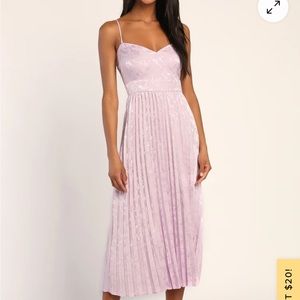 Lulus Regal Romance Lavender Floral Jacquard Pleated Satin Midi Dress